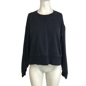 Stylerunner Womens Black Organic Cotton Oversized Crewneck Sweatshirt XS